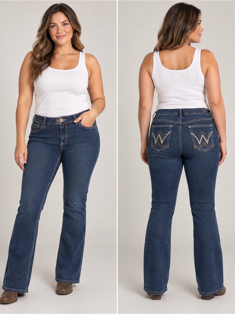 Wrangler Women’s 13/14 x 32 Dark Wash Bootcut Jeans Stretch Embroidered Pockets